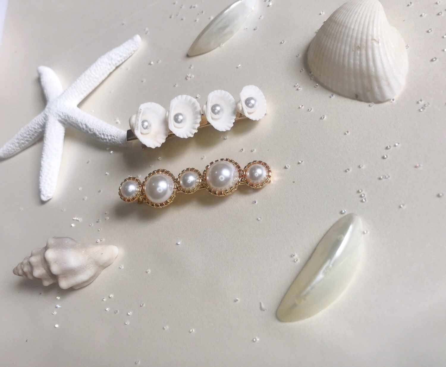 Σετ 2 τσιμπίδια μαλλιών με κοχύλια και πέρλες