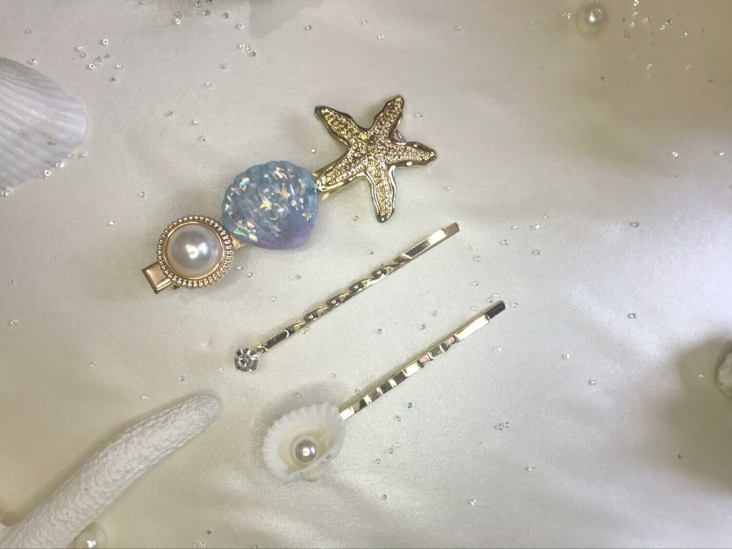 Σετ κλιπ μαλλιών αστερίας-κοχύλι