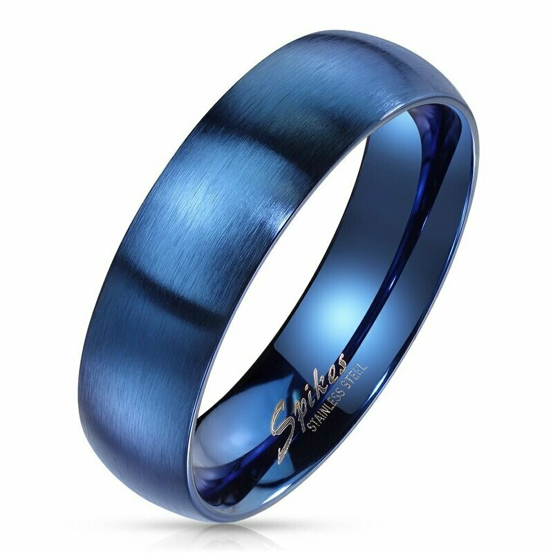 gebürsteter (matter) blauer PVD Edelstahlring mit polierter Innenseite, 6mm breit