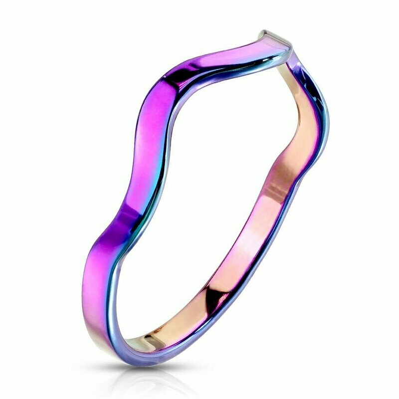 hochpolierter wellenförmiger Regenbogen Edelstahlring (perfekt als Stockring mit anderen Wellenringen zu benutzen)