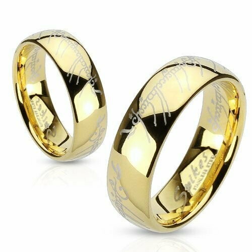Lord of the Ring Laser graviert Gold IP, Edelstahlring, 6mm breit in den US Grössen 5-8, 8mm breit in den Grössen 9-13