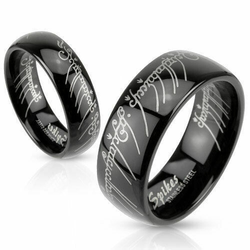 Lord of the Ring Laser graviert Schwarz IP, Edelstahlring, 6mm breit in den US Grössen 5-8, 8mm breit in den Grössen 9-13