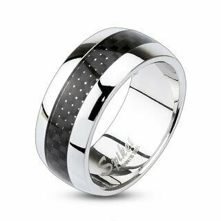 Carbon Fiber Ring mit schwarzem Carbon, Edelstahlring, 8mm breit