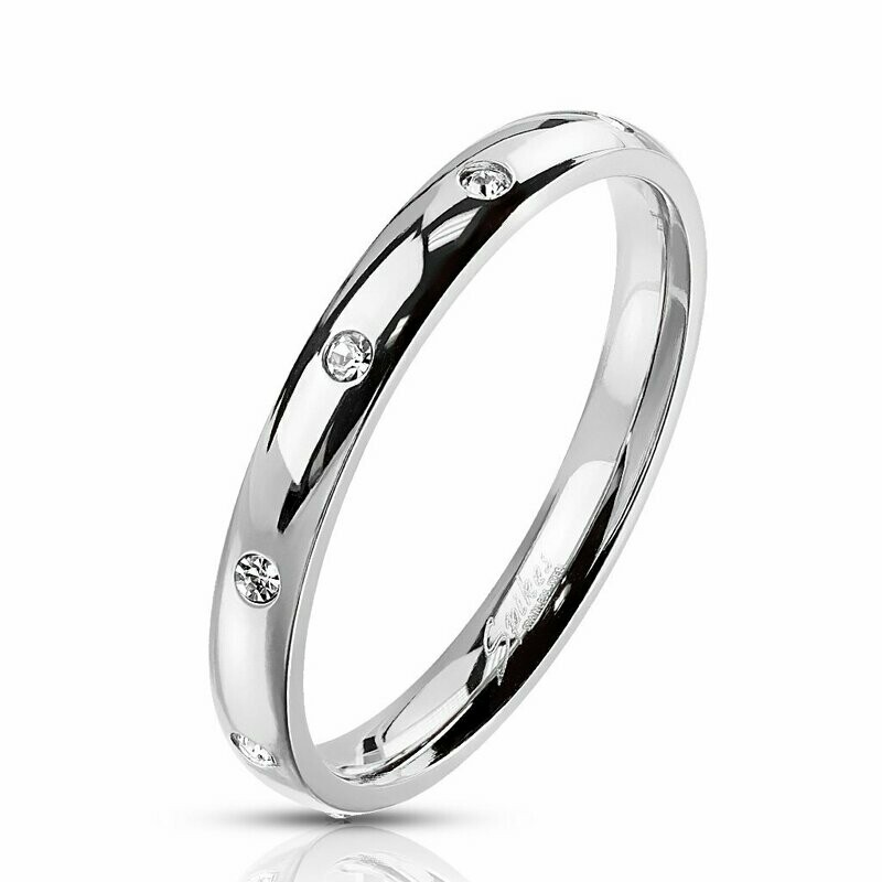 CZ zehn versenkte Steine, Edelstahl, 3mm breit (Cubic Zirkonia) CZ zehn versenkte Steine, Edelstahl, 3mm breit (Cubic Zirkonia)