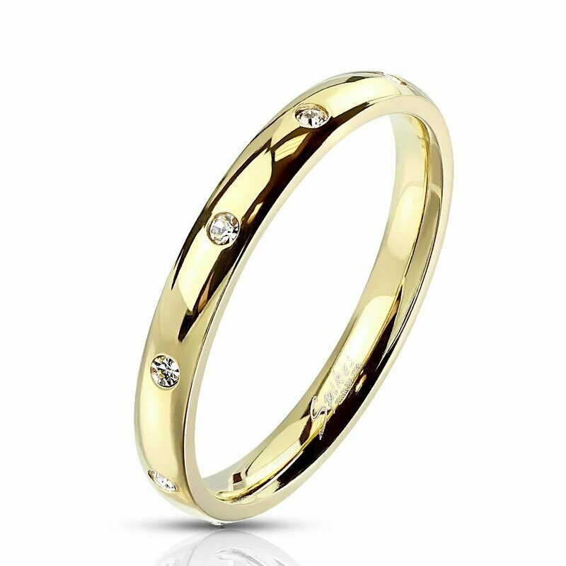 CZ zehn versenkte Steine, Gold IP Edelstahl, 3mm breit (Cubic Zirkonia) CZ zehn versenkte Steine, Gold IP Edelstahl, 3mm breit (Cubic Zirkonia)