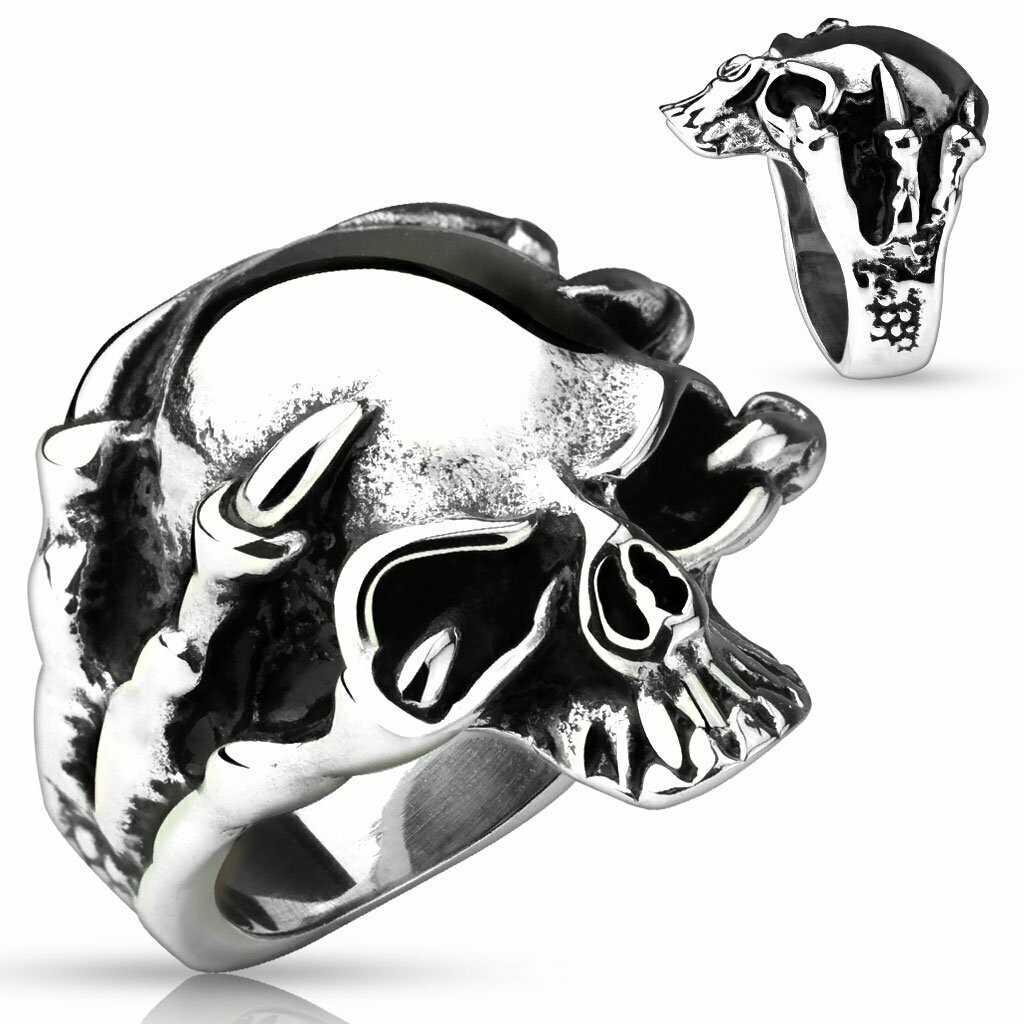 Totenkopf mit Drachenkrallen, Edelstahl Gussring