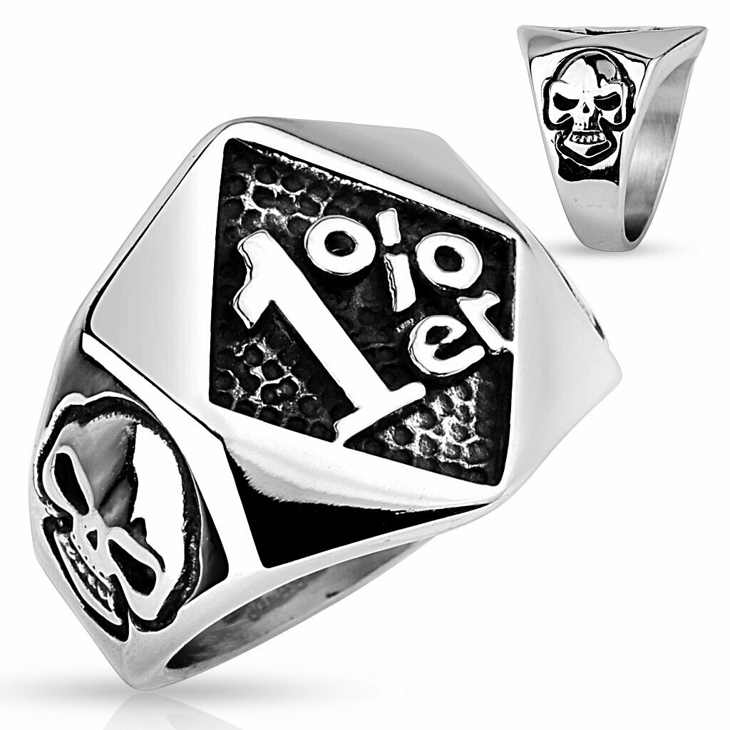 Biker-Ring 1 % mit Totenkopf an den Seiten, Edelstahl Gussring