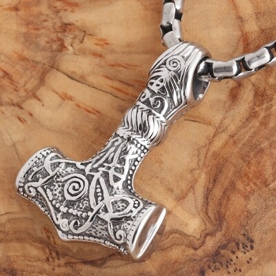 Thors Hammer mit keltischen Knoten, massiver Edelstahlanhänger, beidseitig tragbar
