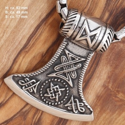 Thors Hammer mit keltischen Knoten im Axt-Design, massiver Edelstahlanhänger