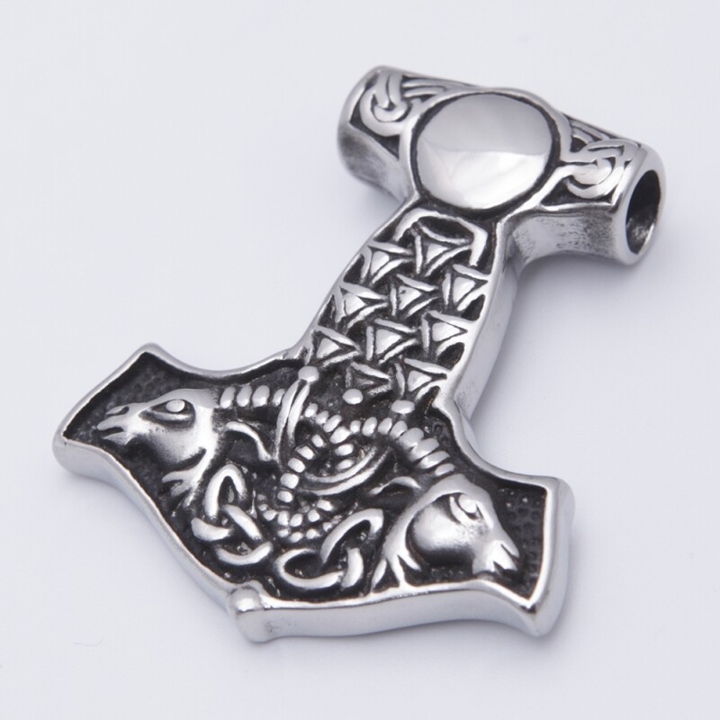 Thors Hammer mit Steinbockköpfen, massiver Edestahlanhänger Thors Hammer mit Steinbockköpfen, massiver Edestahlanhänger