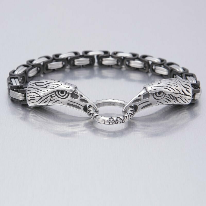 Königsketten Armband mit Adlerschädeln, in schwarz / silber, Edelstahl