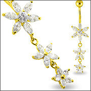 Echt Gold Bauchnabel Banane  dreier Blume mit high Quality Zirkonia, einfach unglaublich schön