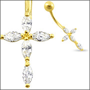 Echt Gold Bauchnabel Banane Kreuzblume mit high Quality Zirkonia, einfach unglaublich schön