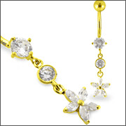 Echt Gold Bauchnabel Banane, dangling Flower mit high Quality Zirkonia, einfach unglaublich schön