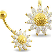 Echt Gold Bauchnabel Banane, Sonnenblumemit high Quality Zirkonia, einfach unglaublich schön