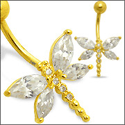 Echt Gold Bauchnabel Banane, Libelle mit high Quality Zirkonia, einfach unglaublich schön