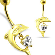 Echt Gold Bauchnabel Banane , Delphin mit high Quality Zirkonia, einfach unglaublich schön