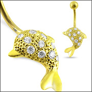 Echt Gold Bauchnabel Banane, Delfin mit high Quality Zirkonia, einfach unglaublich schön
