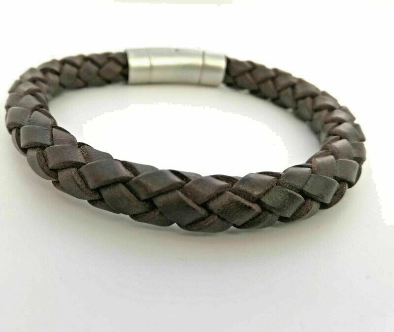 geflochtenes Echt Leder Herren  Armband mit Sicherheitsverschluss aus Edelstahl, 8mm breit