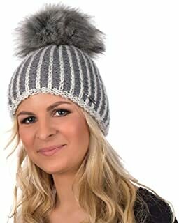 Beanie Bommel Mütze, längs gerippt in grau/weiss Beanie Bommel Mütze, längs gerippt in grau/weiss