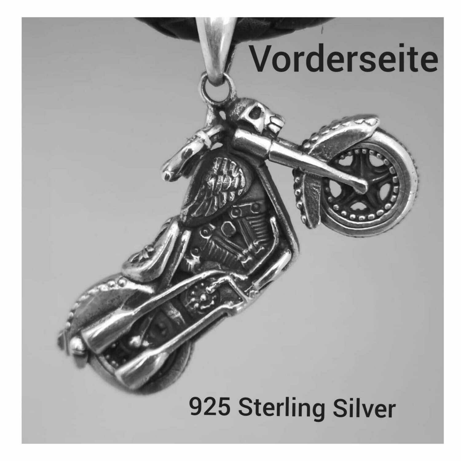 Echt Silber Chopper Motorrad, 925 Sterling Silber massiv, 33 Gramm schwer