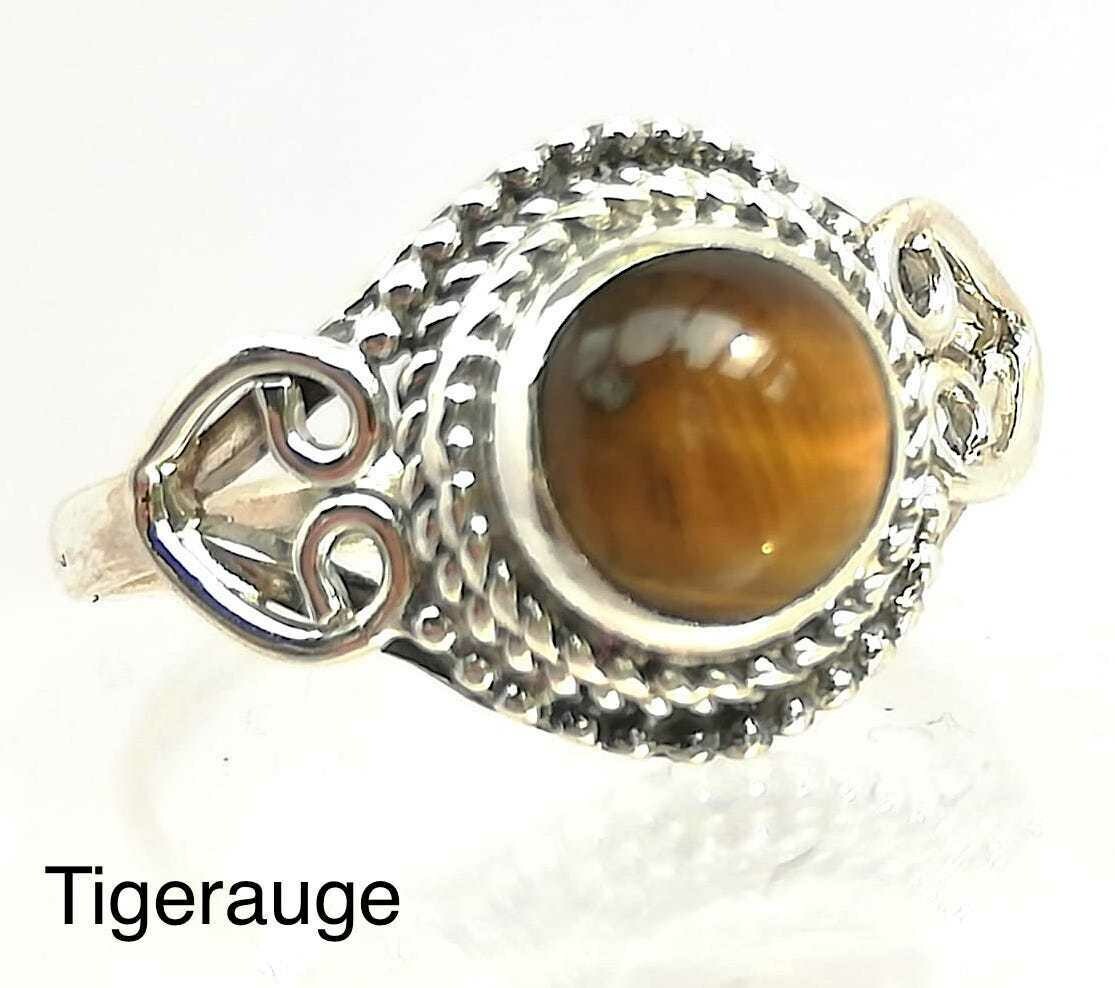 Echt Stein Ring Tigerauge, Silber (925 ) Ring, mit echtem Mondstein, handmade