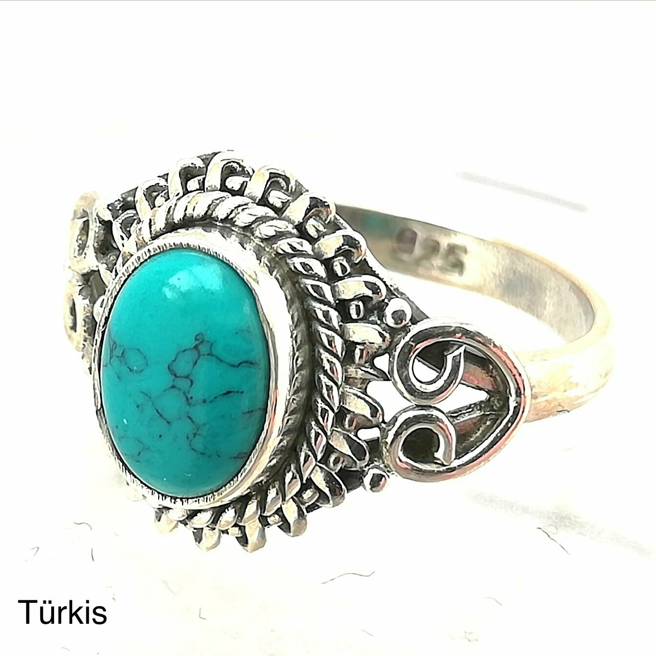 Echt Stein Ring Türkis aus Tibet, Silber (925 ) Ring, mit echtem Mondstein, handmade