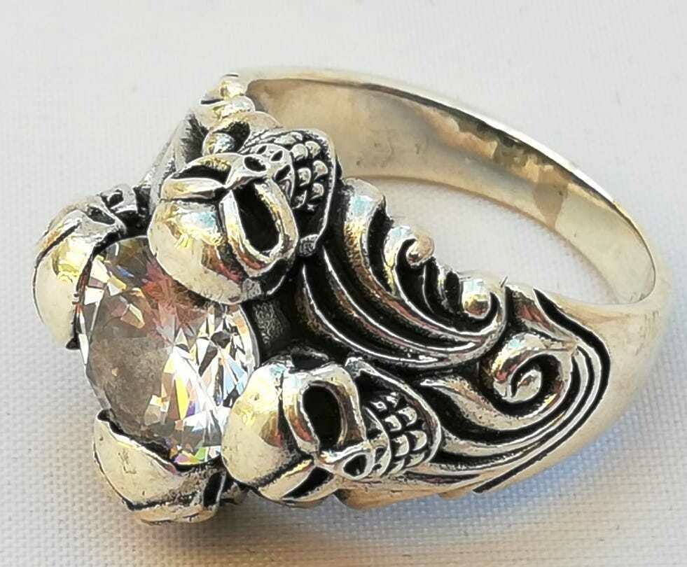 Totenkopf mit mittigem Cubic Zirkonia Stein, Echt Silber (925 ) Ring