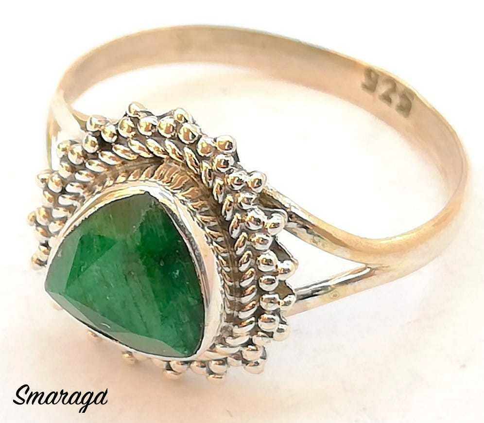 Echt Stein Ring Smaragd, Silber (925 ) Ring, mit echtem Granat Stein, handmade