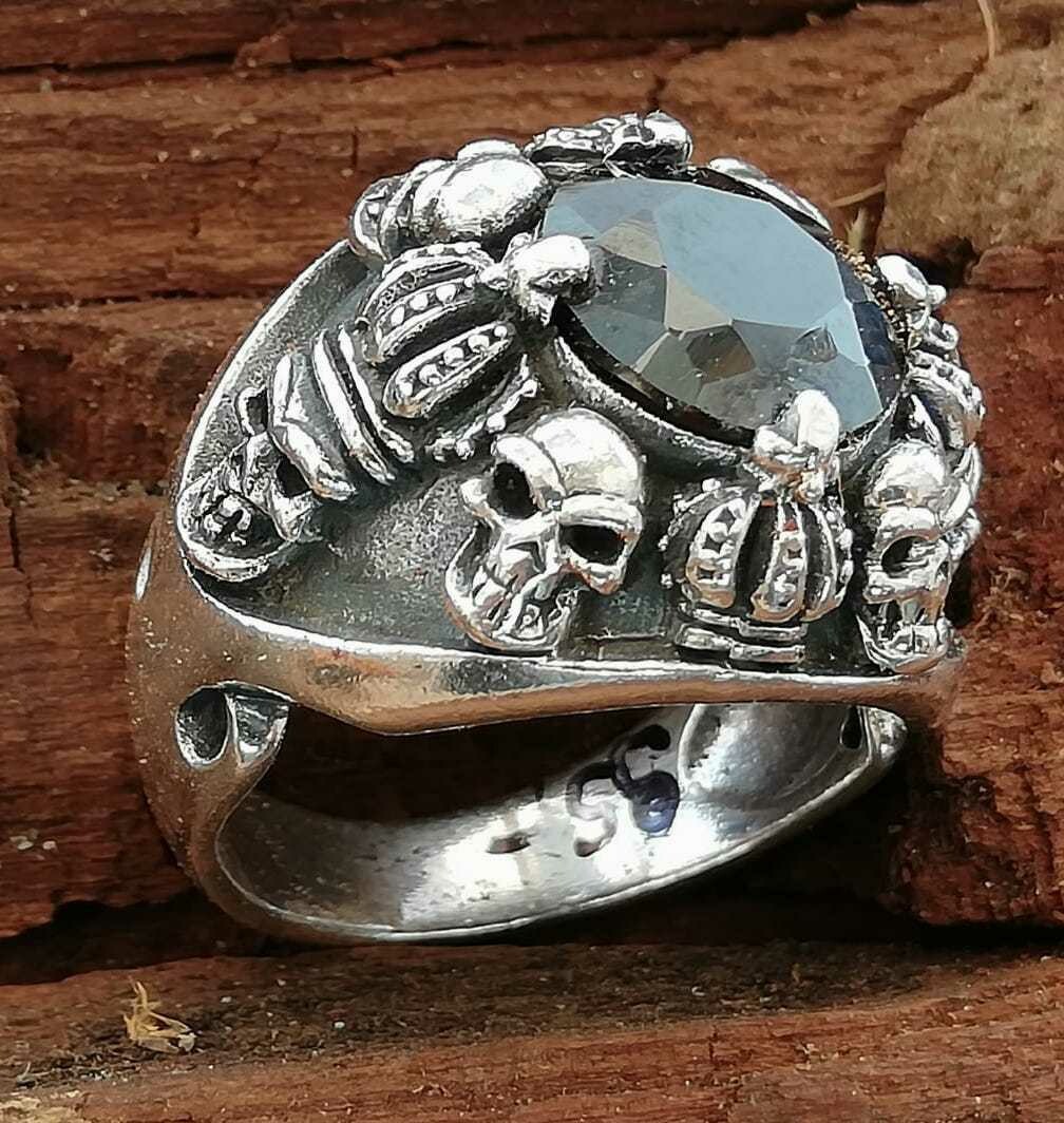 Skull King with Crown, Echt Silber (925 )
