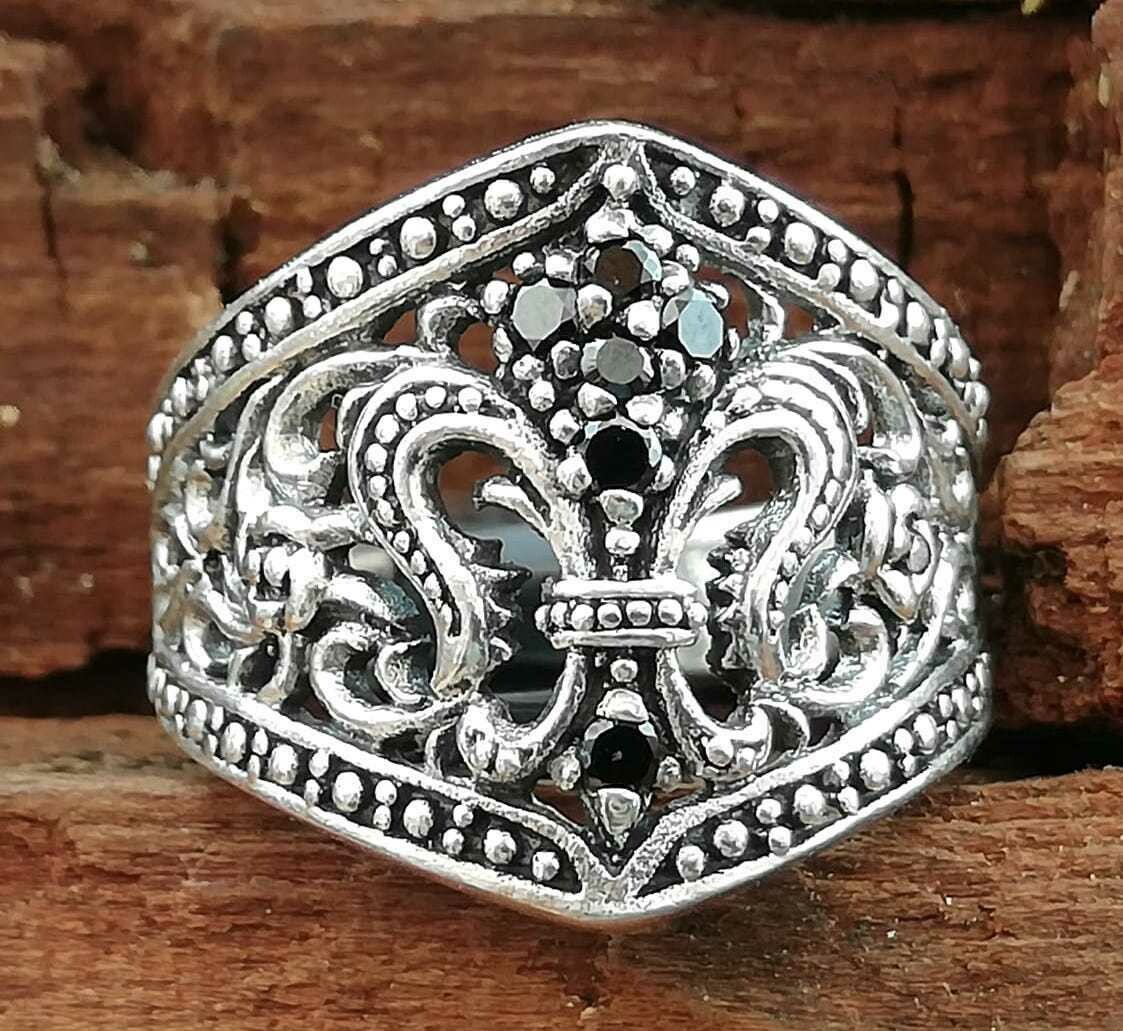 Französische Lilie (Fleur de Lis, heraldische Lilie) Echt Silber (925 ) Ring