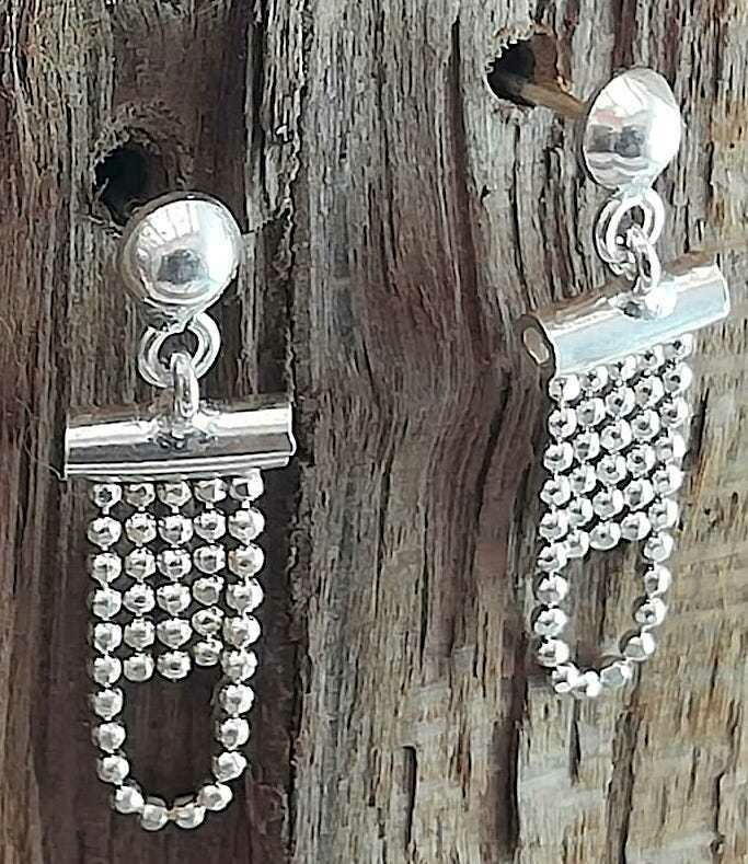 Kugel Ketten beweglich, Designer Ohrringe, handgefertigt in Mexico, 925 Sterling Silber, Paarpreis
