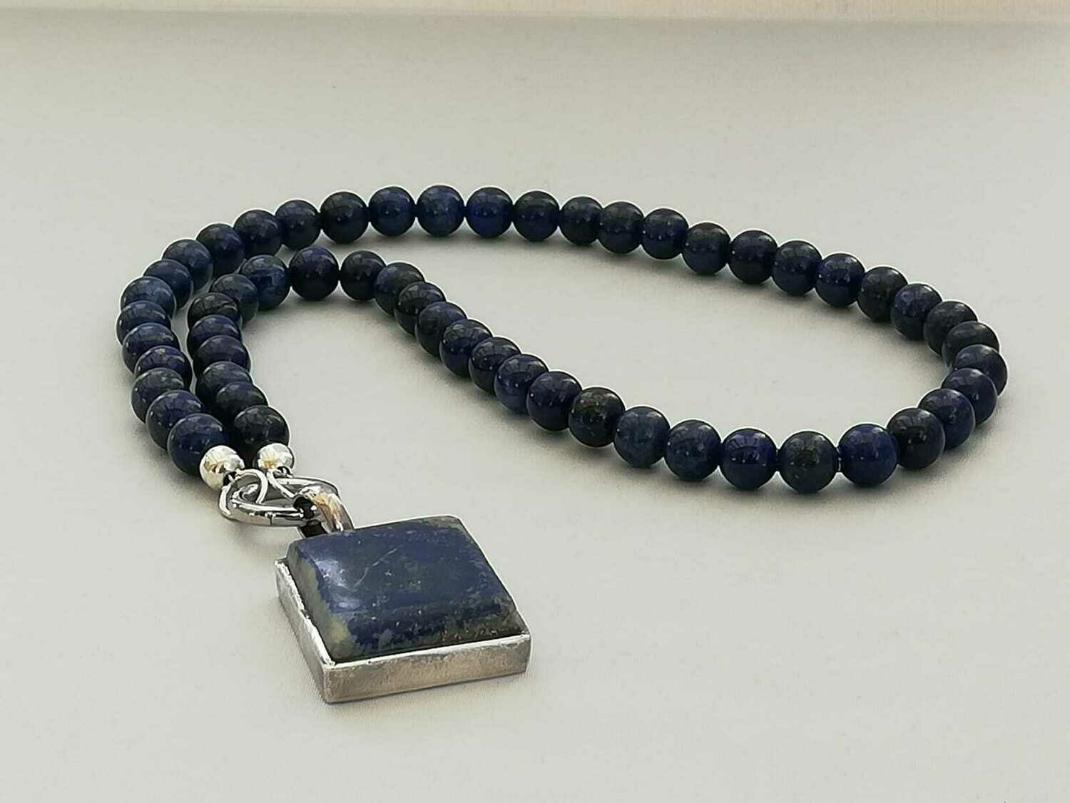 Lapis Lazuli Kette, 8mm Perlen, mit Edelstahl Scharnierring-verschluss, 46 cm lang