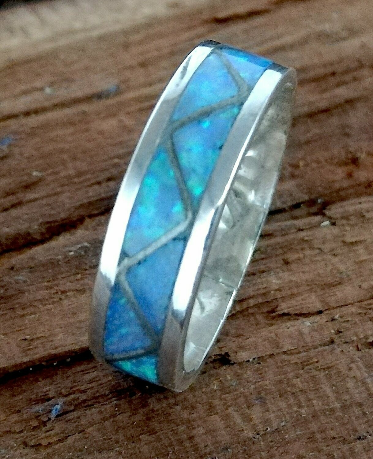 Opal Ring (Kunstopal) Indianer Ring, Handmade in USA, 925 Sterling Silber