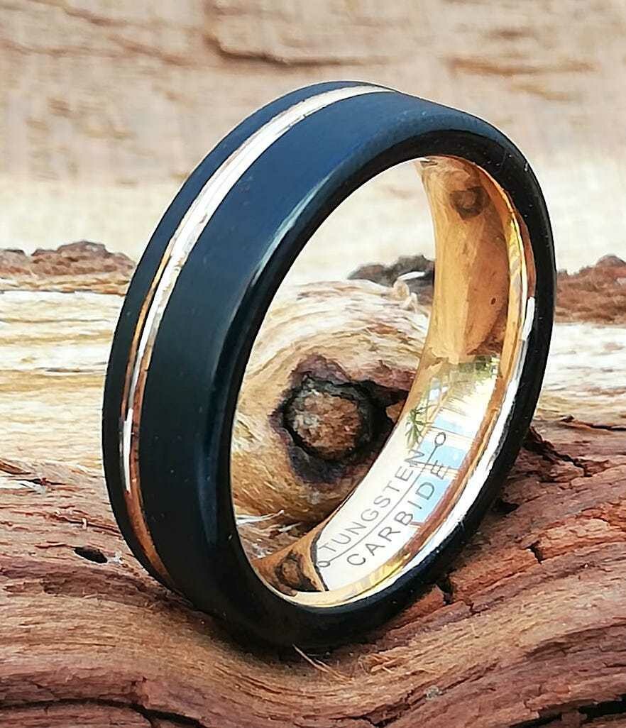 Tungsten, Wolfram-Carbid Ring, matt schwarz, Rosegold hochpoliert
