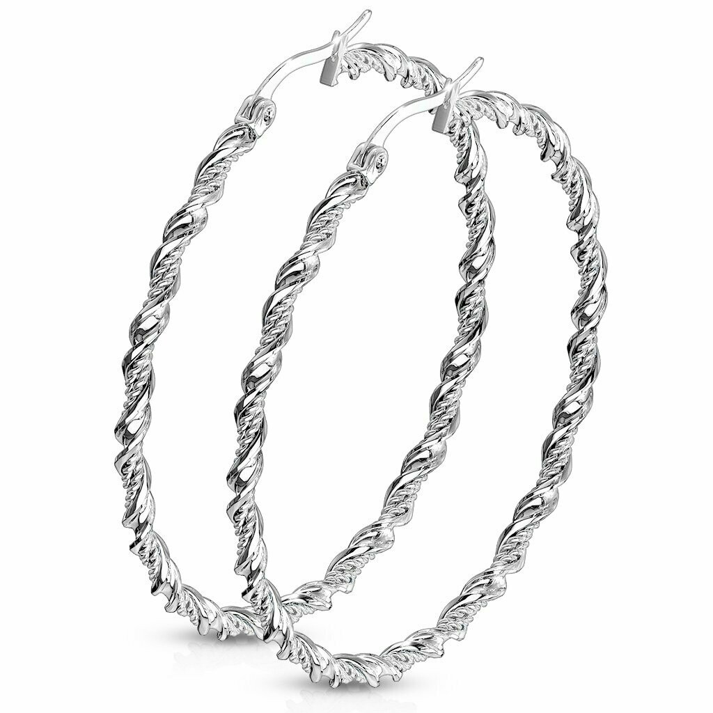 Gedrehte Creolen, Flechtmuster, 316L Chirurgenstahl in Silber, Paarpreis, 30mm oder 35mm Innendurchmesser