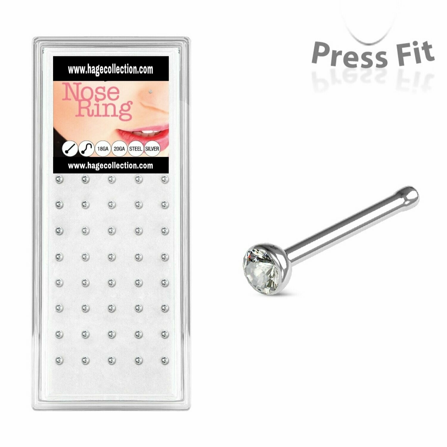 4 Stück Chirurgenstahl Nasenstecker 0,8mm x 6mm mit 2,5mm Cubic Zirkonia Stein, Sie kaufen ein Set mit 4 Stück !!