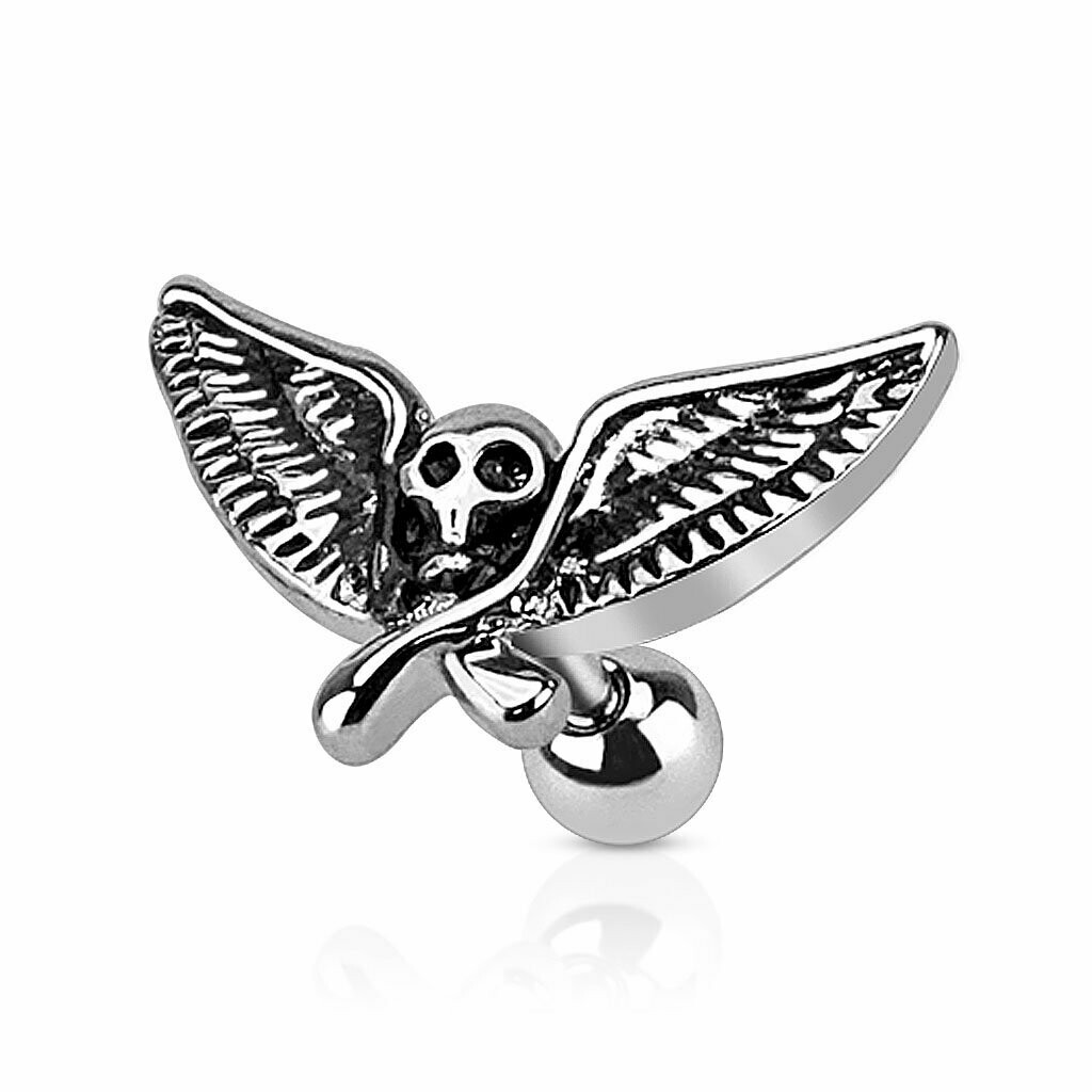 Geflügelter Totenkopf, Stecker für Tragus oder Helix
1,2 x 0,6 
316L Chirurgenstahl