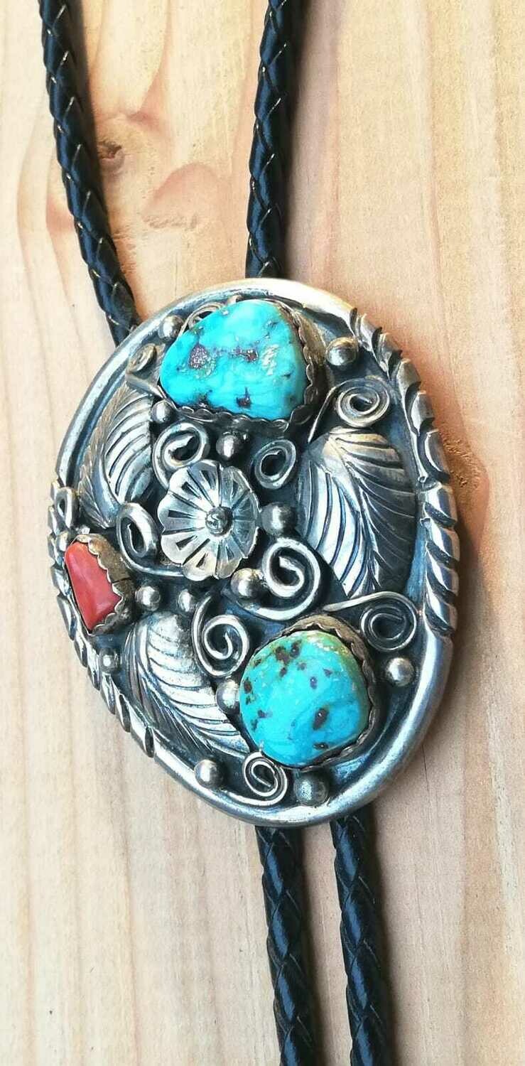 Türkis Bolo Tie, Original Navajo Indianer Arbeit aus den USA, Hergestellt von Benson Boyd