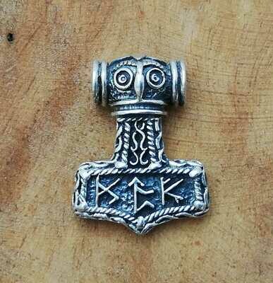 Thors Hammer mit Runen Ornamentik, Echt Silber 925