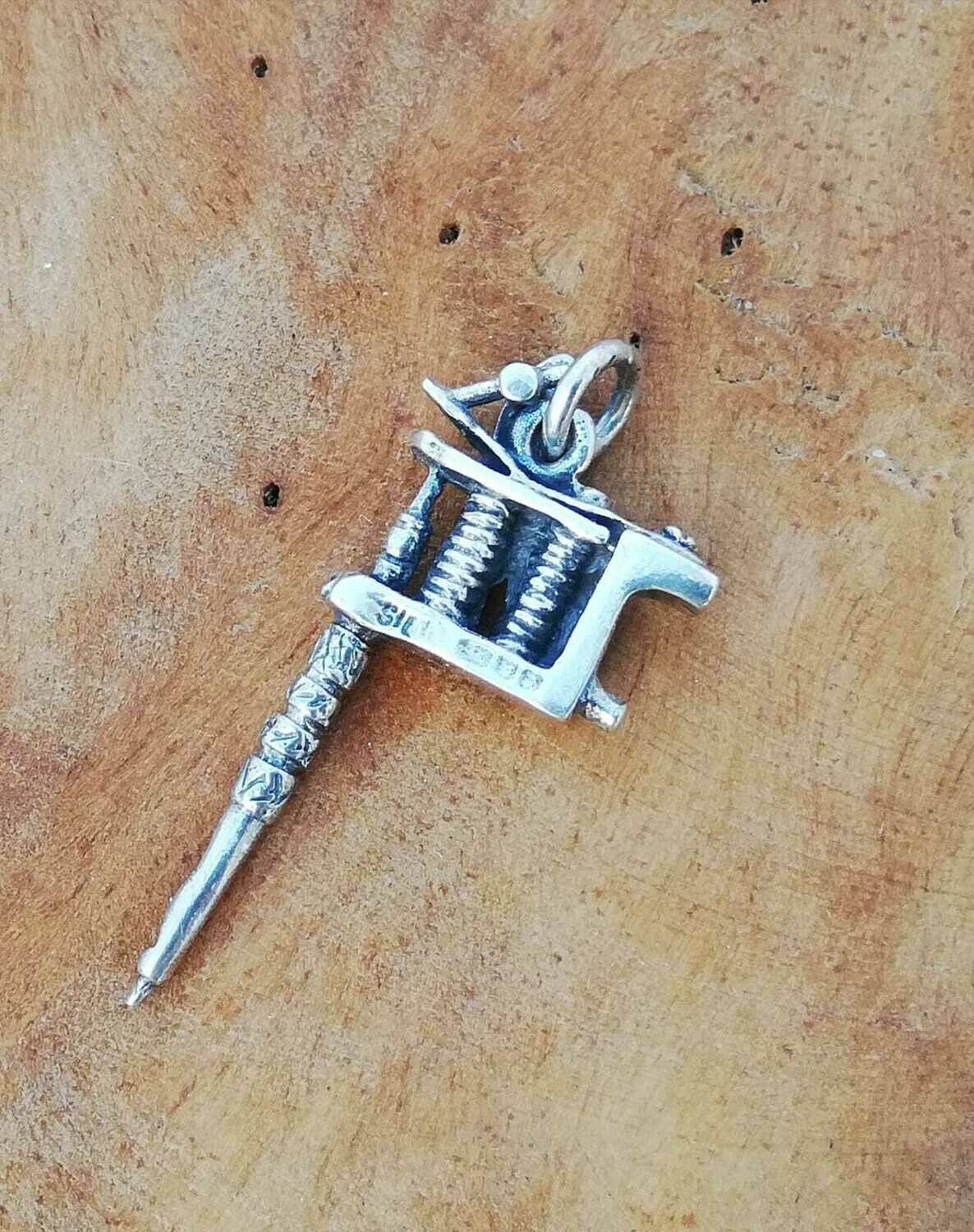 Tattoowier Maschine, Get Inked, Echt Silber 925 Anhänger