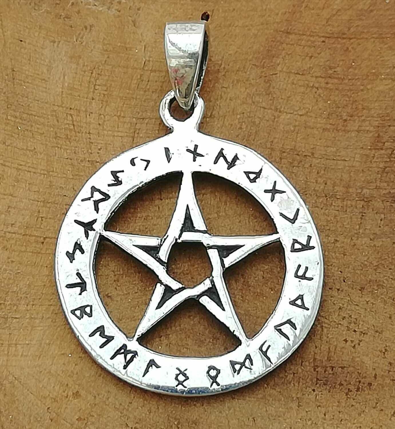 Pentagram mit Runen, Echt Silber 925, Runenpentagram