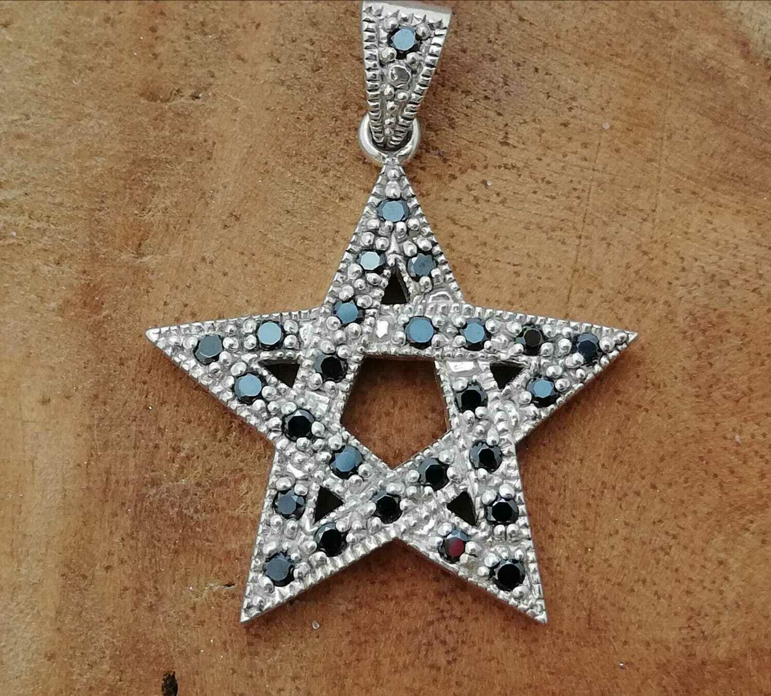 Pentagram mit schwarzen Zirkonia, Echt Silber 925