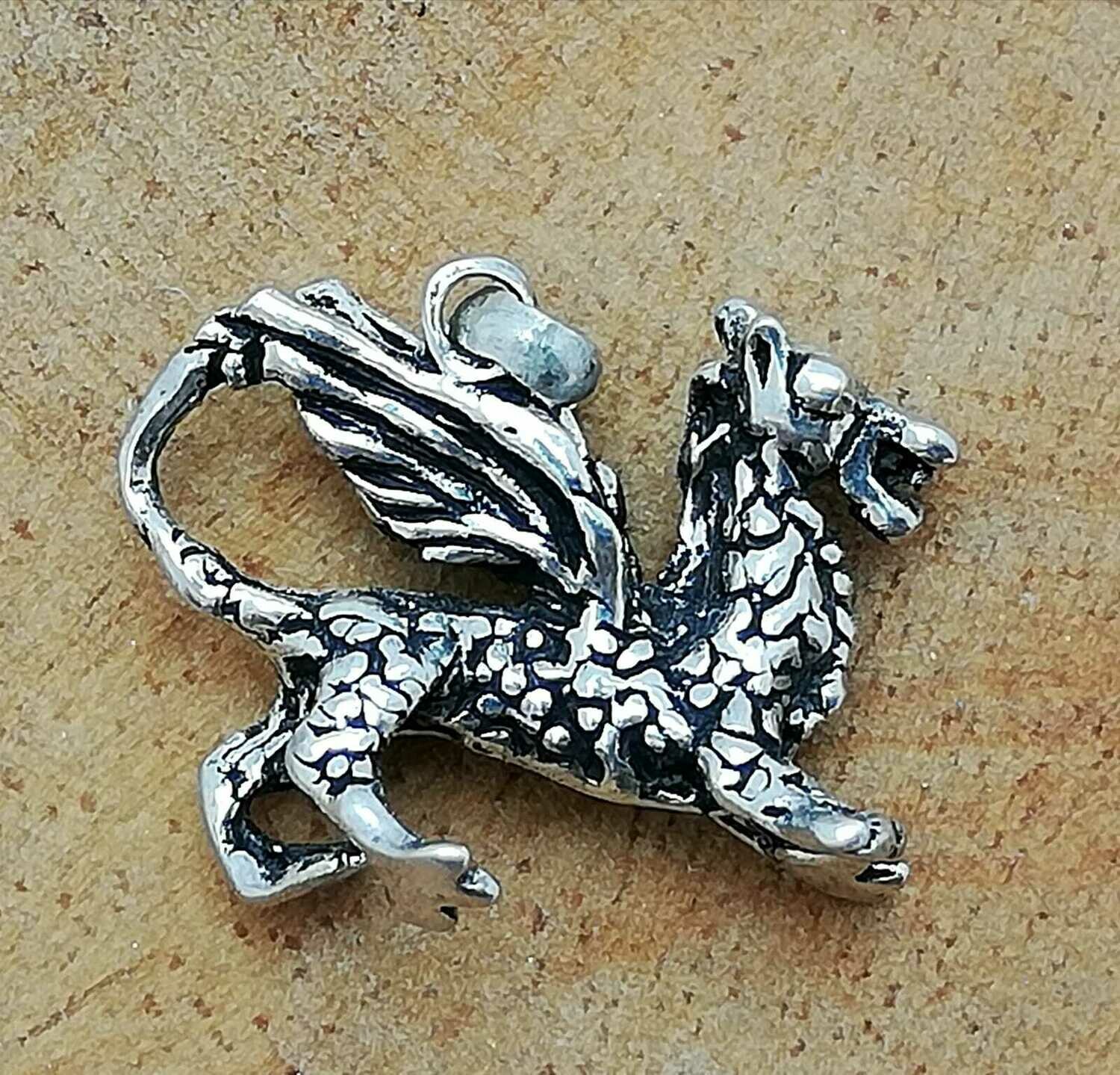Flug Drache, Echt Silber 925 Anhänger