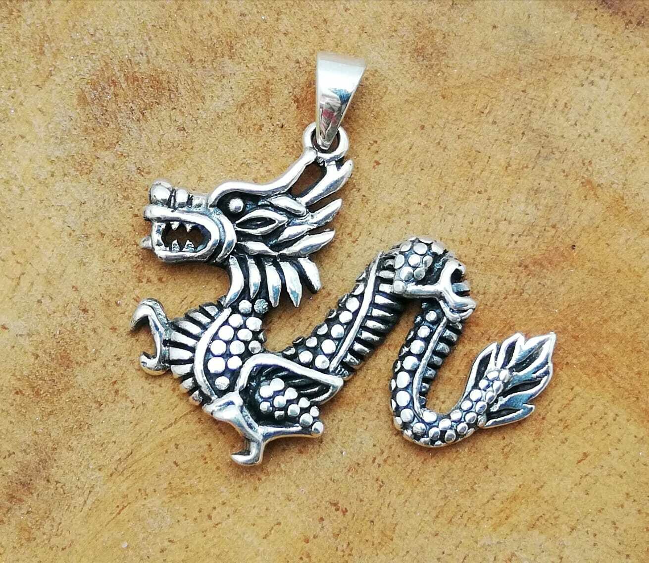 Wasser Drache, Echt Silber 925 Anhänger