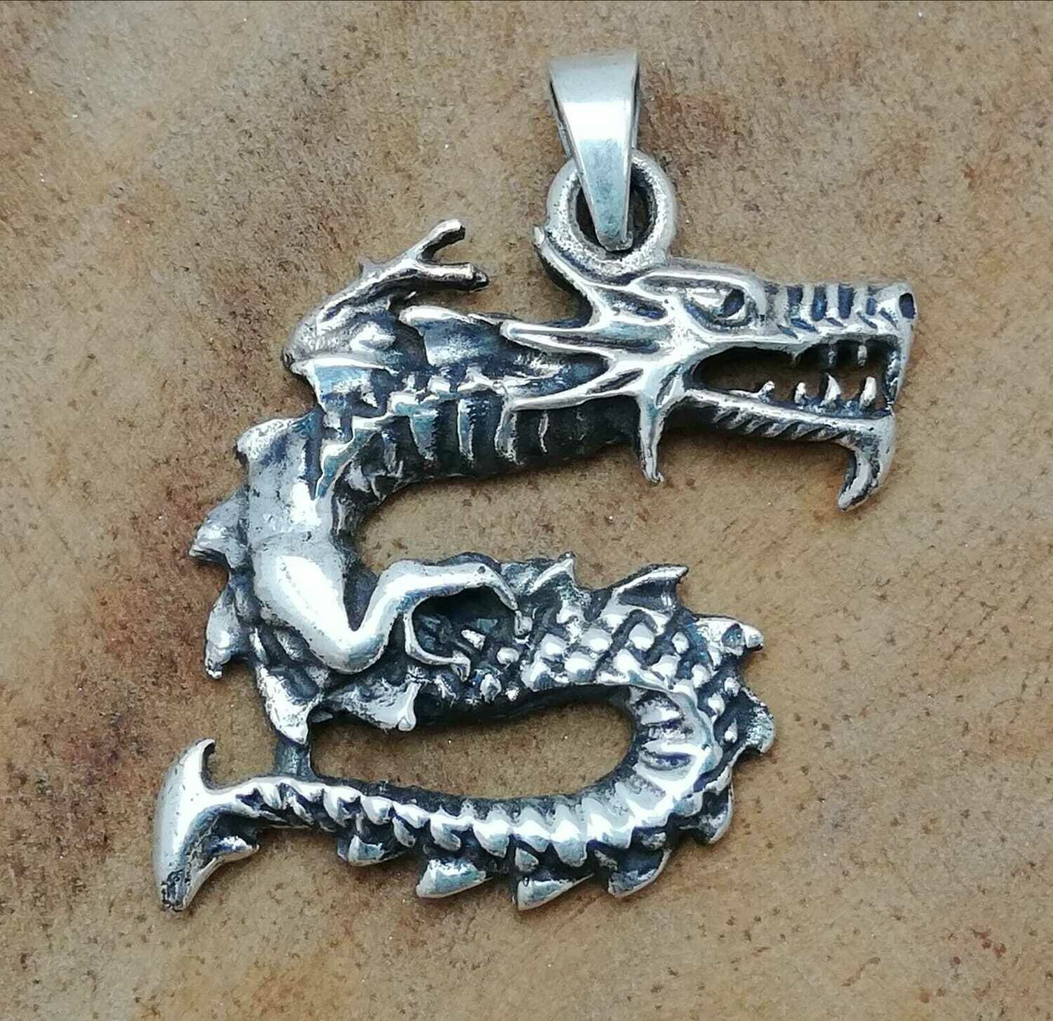 Wasser Drache gross, Echt Silber 925 Anhänger