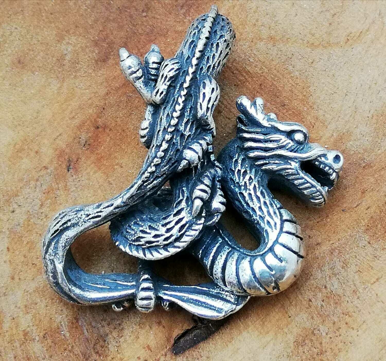 Schwerer massiver Drache, Echt Silber 925 Anhänger