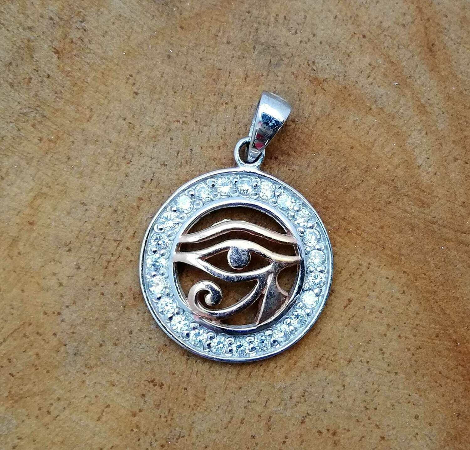 Auge von Horus. Das Horusauge, Echt Silber mit Zirkonia Steinen, rose vergoldet
