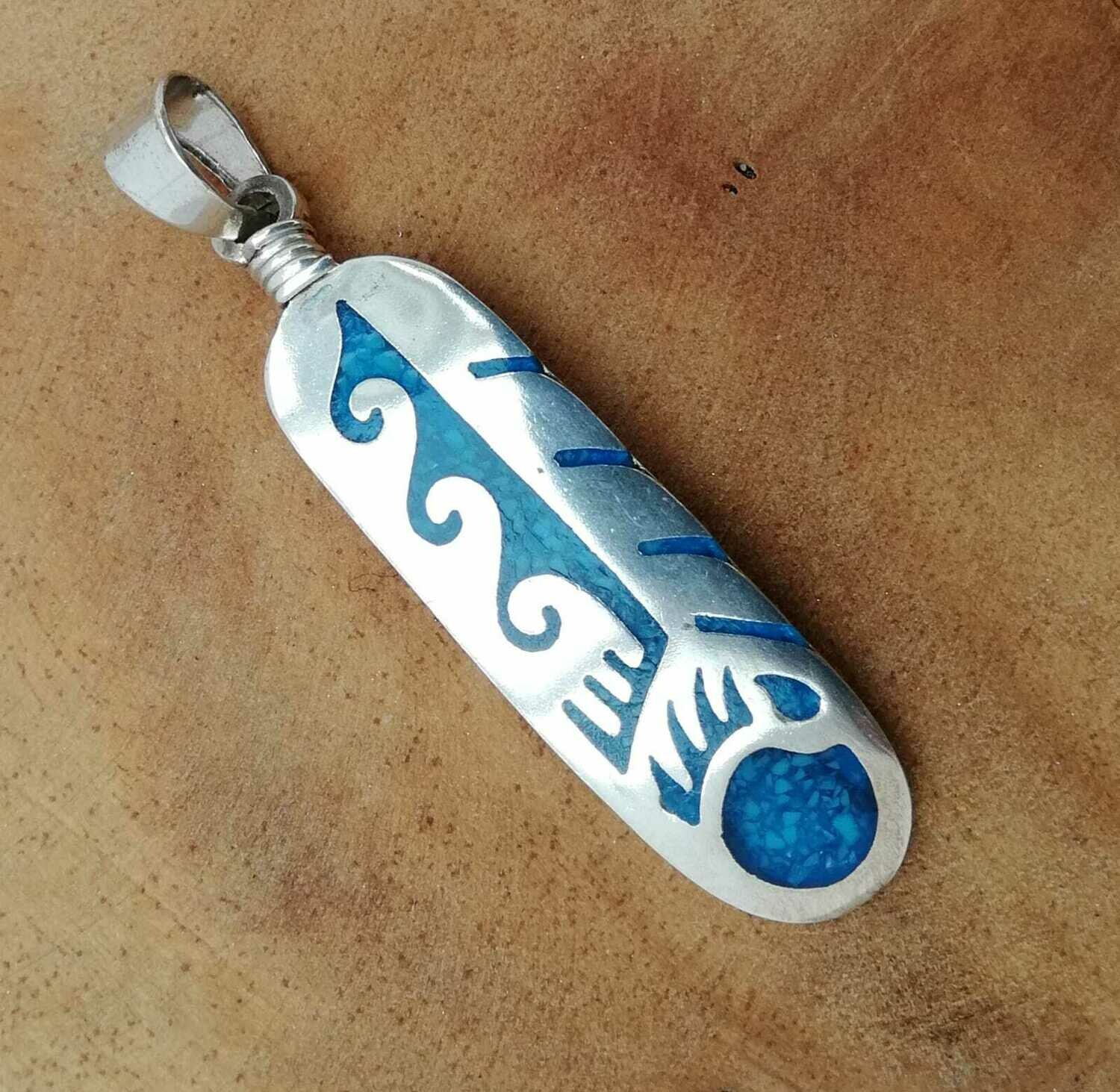 Feder mit Stein Inlay, Echt Silber 925 Anhänger