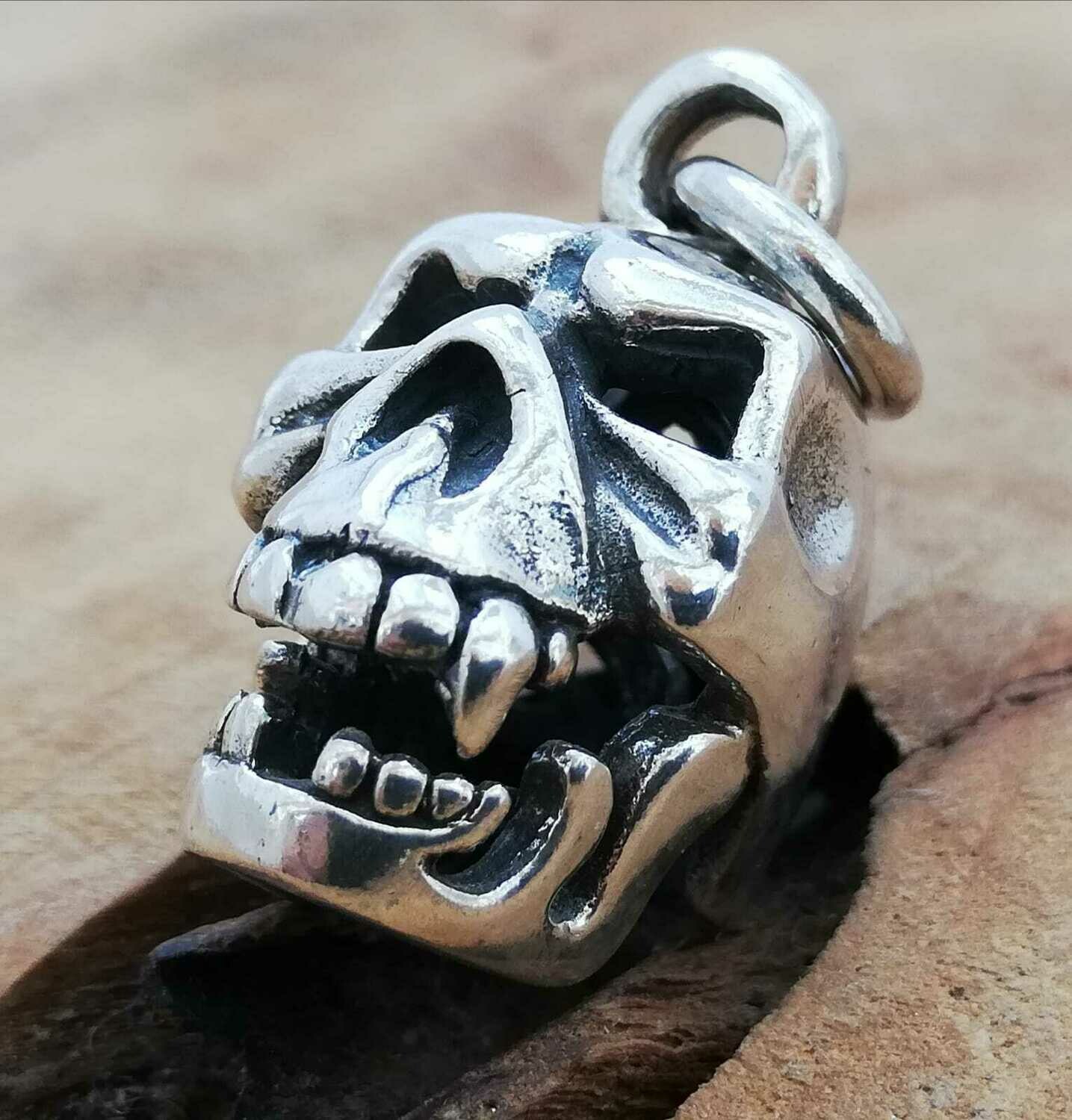 Totenkopf Fire Head, Echt Silber 925 Anhänger